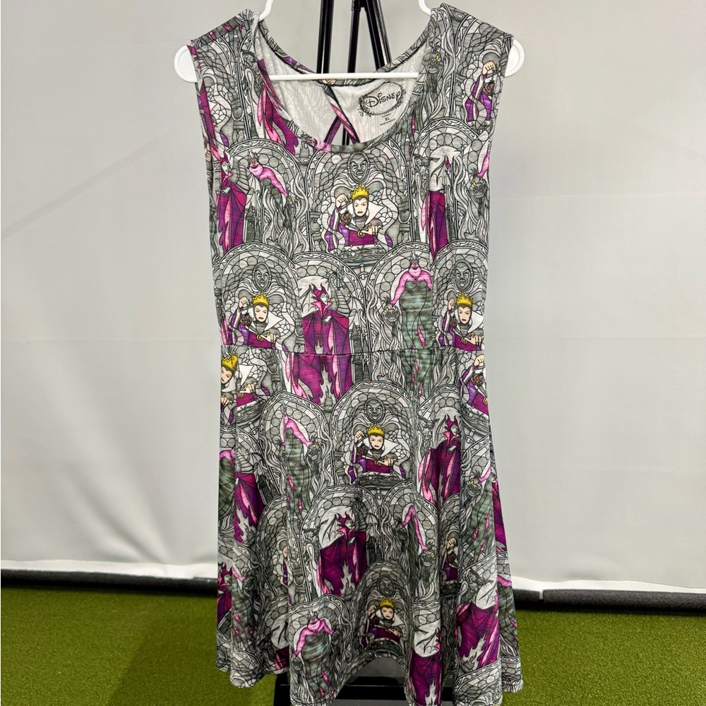 Disney Sleeveless Grey and Purple Villain Print Dress